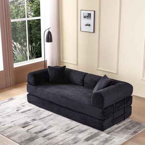 Sofá cama tipo futón, diseño plegable 4 en 1, marco de metal, sofá modular para dormitorio y sala de estar, cómodo 2-3 plazas con función de dormir