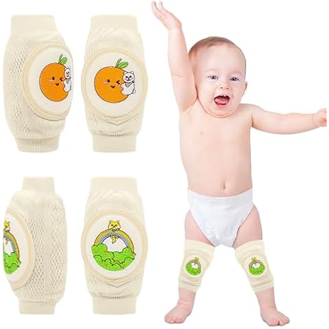 JAGOCY 2 Pairs Baby Knee Pads for Crawling, Anti-Slip Adjustable Elastic Protect Toddlers Knees, Breathable Infant Leg Warmers with Embroidery pattern for Boys and Girls Cover