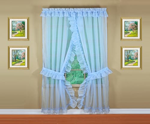 Image of Today's Curtain, Emelia Priscilla Sheer Pair 60 inch W x 84 inch L, Sky Blue, 5-Piece-Set
