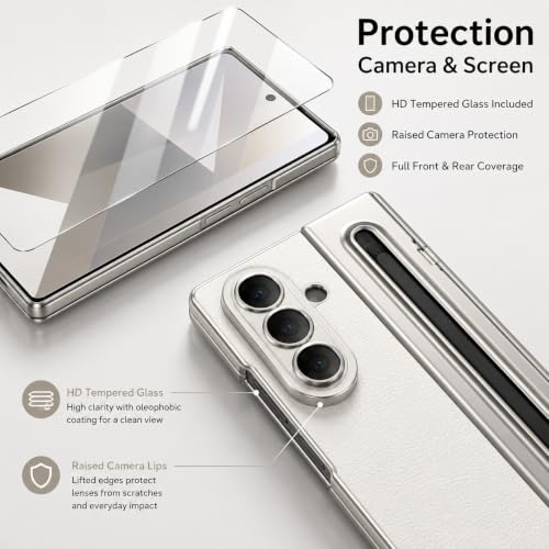 Image of amazon basics Premium Genuine Leather Case for Samsung Galaxy Z Fold 8 Ultra - Slim Fit Luxury Business Cover with Built-in S Pen Slot & Magnetic Hinge Protection - Midnight Silver
