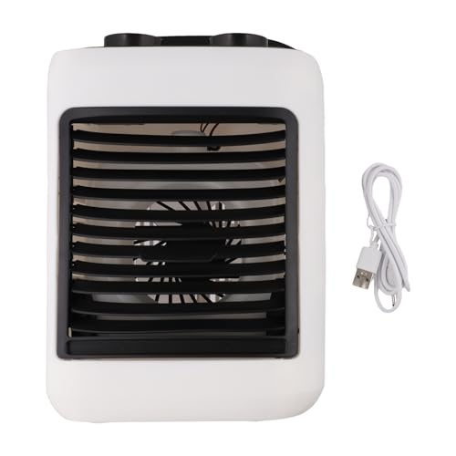 MoSundi Ventilador de aire acondicionado portátil de 7 W con 6 velocidades de viento alimentado por USB, refrigeración de escritorio ABS para oficina en casa, camping, color blanco