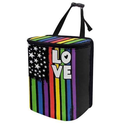 Image of Colorful LGBT Flag Hanging Car Trash Bin for Vehicle SUV Truck,Leak Proof Vehicle Garbage Can with Lid,Washable and Adjustable Strap Trash Can for Back Seat /Console Armrest