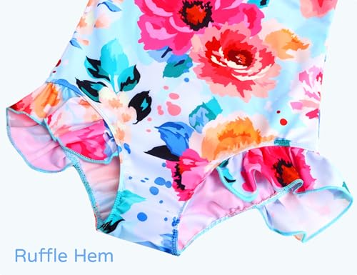 Image of Snowheart Girls Bathing Suit Toddler Swimsuit Girl Hawaiian Floral Ruffle One-Piece Breathable Swimwear 4-10T
