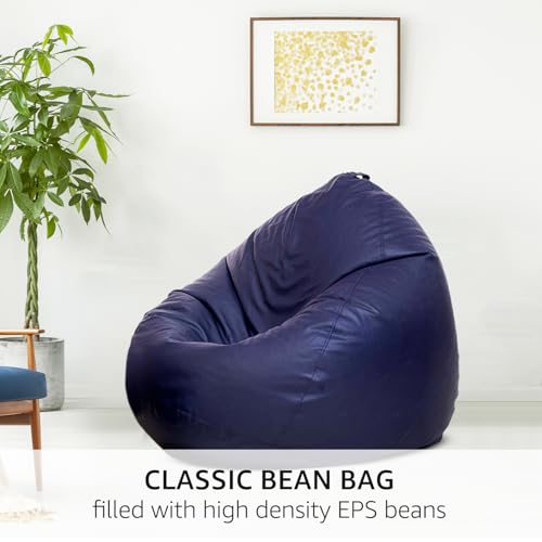 Image of Amazon Brand - Solimo 6XL Premium Faux Leather Bean Bag Filled with Beans for Living Room | Capacity Upto 6'9 inch Height & 135 Kg Weight | Pre-Filled Bean Bags for Office Use (Blue)