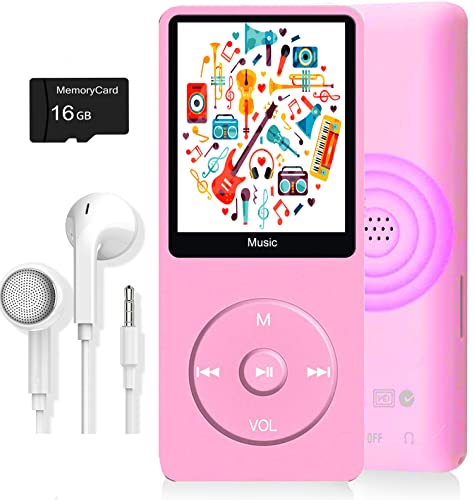 Image of MP3 Player, Music Player with 16GB Micro SD Card, Build-in Speaker /Photo /Video Play /FM Radio /Voice Recorder /E-Book Reader, Supports up to 128GB