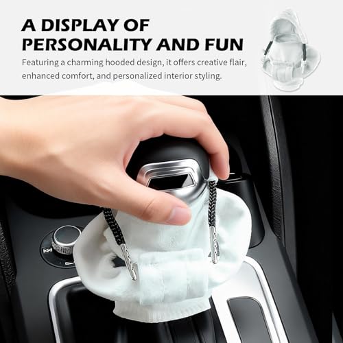 Image of OFBAND Funny Car Gear Shift Cover,Cute Car Gear Shift Hoodie as Christmas Cars Decorations,Universal Soft Shifts Knob Cover Protects from Wear & Dust (White)