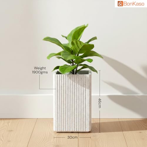 Image of BonKaso 18 Inch Rolex Tower Planter for Indoor & Outdoor Use | Tall Square Heavy Duty Polymer Flower Pot | Weather Resistant Modern Planter for Living Room, Balcony, Terrace & Office Decor﻿ (White)