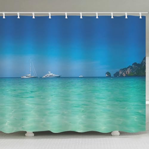 Rideau de douche bleu vert 220x180 cm en polyester imperméable - 3