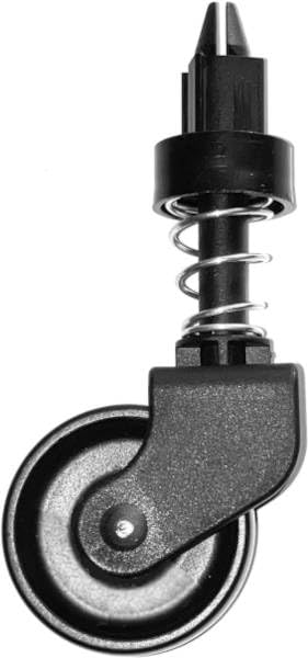 Sgabello singolo retrattile nero con rotelle e meccanismo a molla.