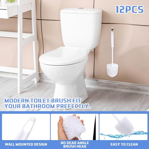 Image of Roshtia 12 Pcs Toilet Brush Cleaner Toilet Bowl Brushes Bulk Commercial White Bathroom Scrubber with Plastic Handles Restroom Cleaning Scrub for Bathroom Industrial Cleaning Supplies 13.7 Inch
