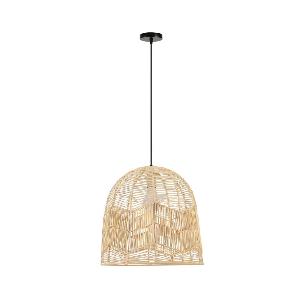 IMMAX BOHO PELO - Lampadario a sospensione di design, D50 cm, E27, rattan naturale
