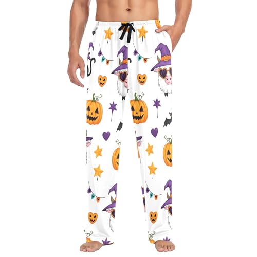 Men's Pajama Bottom Halloween Themed Cute Pattern Cotton Pajama Pants Drawstring Sleepwear Long Pants Pockets2