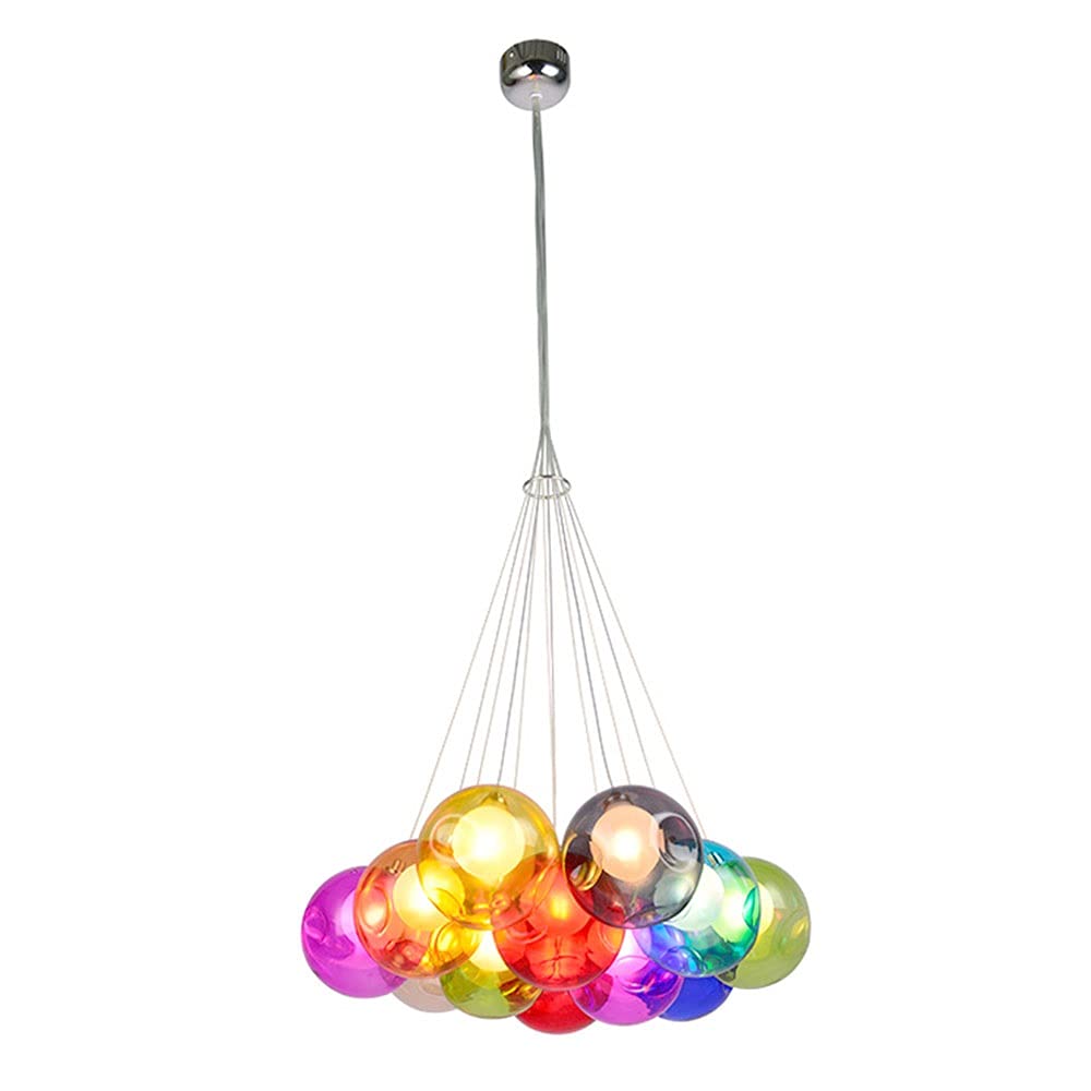 Glass Lampshade Chandelier, Spherical Color Glass Pendant Light Modern Glass Hanging Light Round Ceiling Lamp for Living room bedroom dining room kitchen, G4 LED Bulbs, Warm White 3000K, Not Dimmable