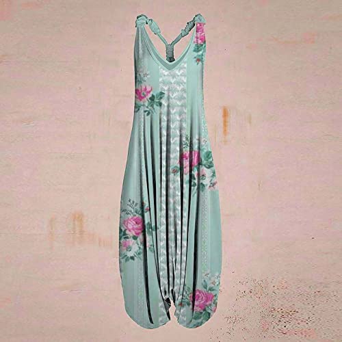 OIOLOYJM Summer Plus Size Boho Overalls for Women 2025 Fashion Jumpsuits Loose Fit Rompers Floral Printed Baggy Harem Pants