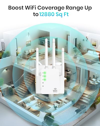 360° Full Coverage (12,880 Sq.ft),1200Mbps Dual Band WiFi Extender Signal Booster, WiFi Extender with 105-Device Support, 1-Tap Setup ane one Ethernet Port - Thumbnail 3