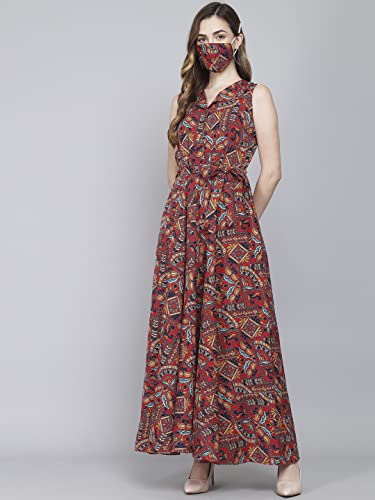 Image of Rudraaksha Women's Printed Maxi Dress Sleeveless Fit & Flare Long Dress || Western Dress for Women || Stylish Maxi Dress Dress || Summer Dress || Boho Printed Dress for Women