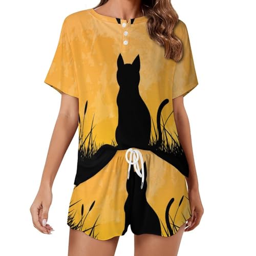 Pyjama court femme Ombre du Chat léger et respirant style homewear