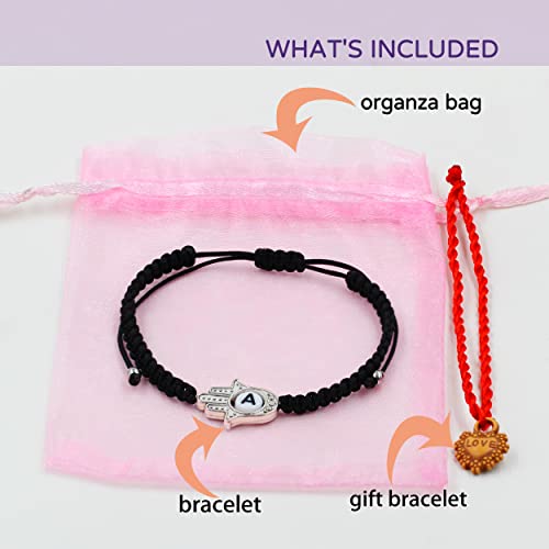 Image of Uloveido Customized A to Z 26 Letters Hand of Fatima Bracelet - Fatima Hamsa Hand Evil Eye Protection Bracelet Lucky Charm Adjustable Braided Black String