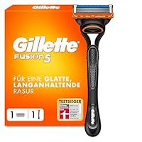 Gillette Fusion 5 Rasierer Herren, TESTSIEGER VON GILLETTE BEI STIFTUNG WARENTEST, 1 Nassrasierer und 1 Rasierklinge mit Gleitstreifen für Eine Gründliche Rasur — Schwarz