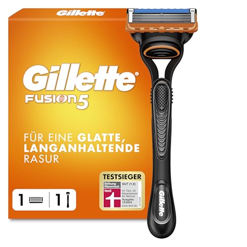 Gillette Fusion 5 Nassrasierer Herren, TESTSIEGER VON GILLETTE BEI STIFTUNG WARENTEST Rasierer + 1 Rasierklinge, mit Gleitstreifen für eine gründliche Rasur