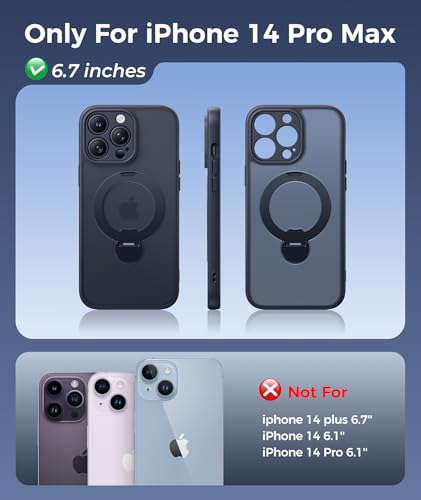 Image of FNTCASE for iPhone 14 Pro-Max Case: [360 Spin Magnetic Stand] [Compatible with Magsafe] [Screen Protector] Translucent Matte Military Grade Shockproof Full Camera Protective Phone Cover - Black