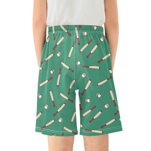 ALAZA Baseball Stylish Green Pajama Shorts Elastic Waist Casual Sleep Shorts with Pockets Size 6-142