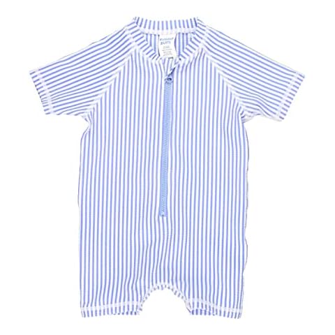 RUGGEDBUTTS Short Sleeve One Piece Rash Guard - Periwinkle Blue Seersucker - 6-12m Cover