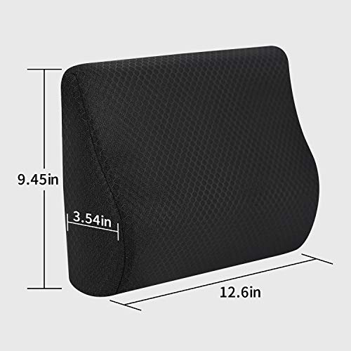 TISHIJIE Memory Foam Lumbar Support Pillow for Car - Mid/Lower Back Support Cushion - for Car Seat, Office Chair, Recliner Etc. (Black)