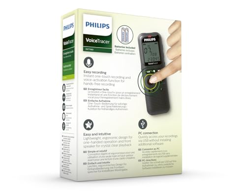 Philips VoiceTracer 8 kHz noir dictaphone compact pour enregistrement audio