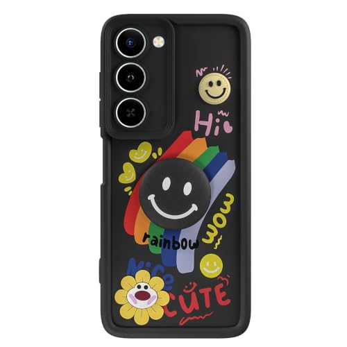 Image of Pikkme Back Cover for Realme P4 Lite 5G / Realme C83 5G | Soft Silicone| Cute Rainbow Smile & 3D Cartoon Flower Design | Shockproof Raised Camera Protection Bumper Case (Black)
