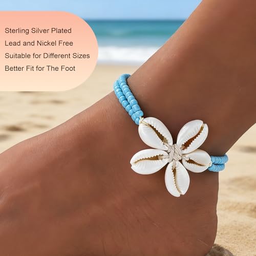 Image of Shell Anklets for Women Shell Beach Jewelry Accessories White Pink Black Flower Ankle Bracelet Summer Vacation Dress Outfits