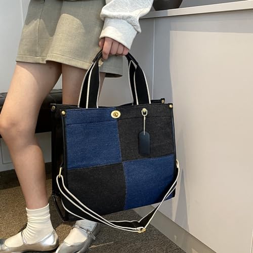 Image of Canvas Tote Bag Women Large Denim Shoulder Bag Vintage Satchels Cute Hobo Bags Work Travel College Casual Tote Handbag