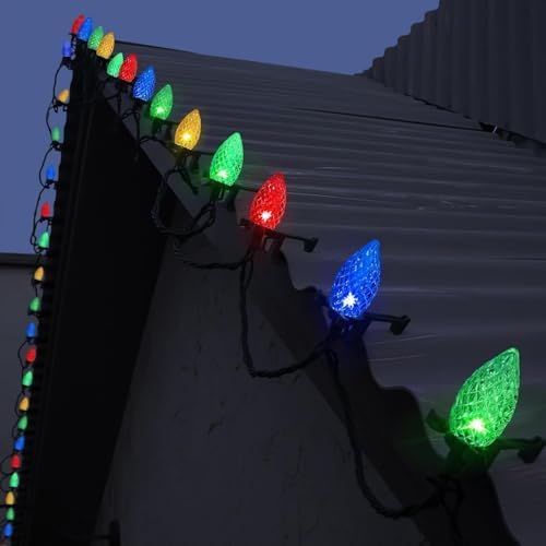 Miniatura 2 de Anycosy Luces solares de Navidad, 32.8 pies, 50 luces LED C9 de Navidad con función de temporizador, enchufe impermeable y conectable para