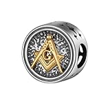 Sbzxbt Masonic Charm for Bracelet, 925 Sterling Silver Freemason Jewelry Gift for Men, Masonic Gifts Symbol Accessory