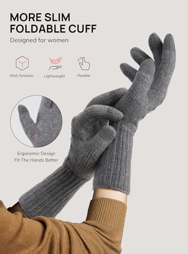 TRENDOUX Thermohandschuhe Winter Damen, Elastisch Softshell Sport Handschuhe Mit Touchscreen-Funktion, Warm Winter Handschuhe Frau Zum Laufsport, Wandern, Laufwerk - Grau