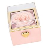 Jazuaiao Joyero giratorio único con anillos de flores artificiales, contenedor de almacenamiento, textura, perfecto para propuestas de boda, caja de regalo de joyería de flores