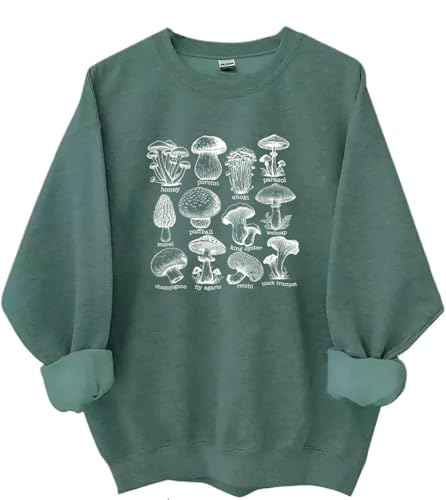 Vintage Mushroom Sweatshirt Mushroom Shirt Classic Graphic Print Women Men Hoodie Green