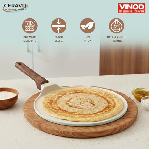 Image of Vinod Ceravit Ceramic Non Stick Dosa Tawa 27 cm | 100% Toxin Free | Tava for Dosa, Roti, Chapati & Uttapam | 5.2 mm Thick Bottom | PFAS & PFOA Free | Induction & Gas Compatible | Metal Spoon Friendly