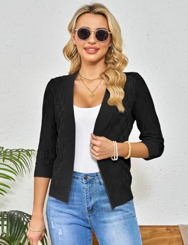 CPOKRTWSO Women's 3/4 Sleeve Cropped Cardigan Sweaters Lightweight Open Front Bolero Shrugs for Women4