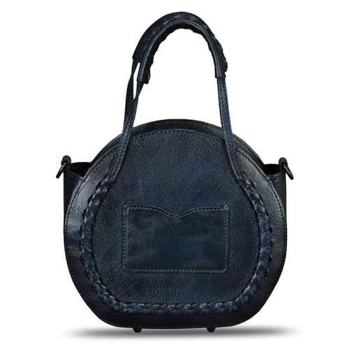 Image of Genuine Leather Handbag for Women Crossbody Bag Small Purses Round Satchel Handmade Shoulder Bag Circle Pouch