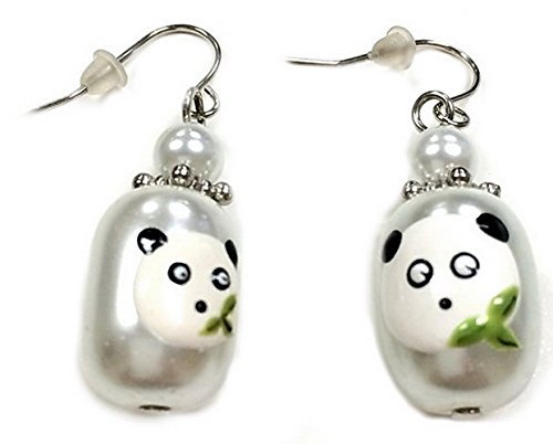 Linpeng Panda Beads Stretch Bracelet & Earrings Set, Black/White #TOP2