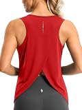 SANTINY Workout Tops for Women Open Back Athletic Gym Tank Tops(Red_S