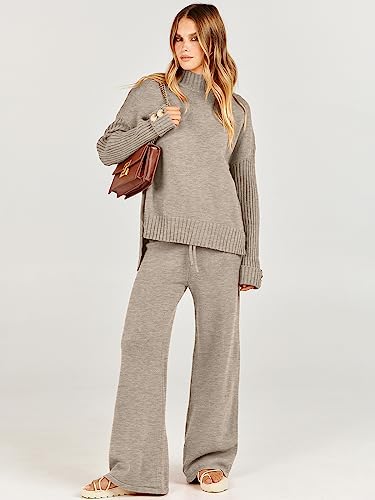 ANRABESS Women's 2 Piece Outfit Sweater Lounge Sets Long Sleeve Knit Pullover Wide Leg Pant Tracksuit Loungewear 2025 Fashion2