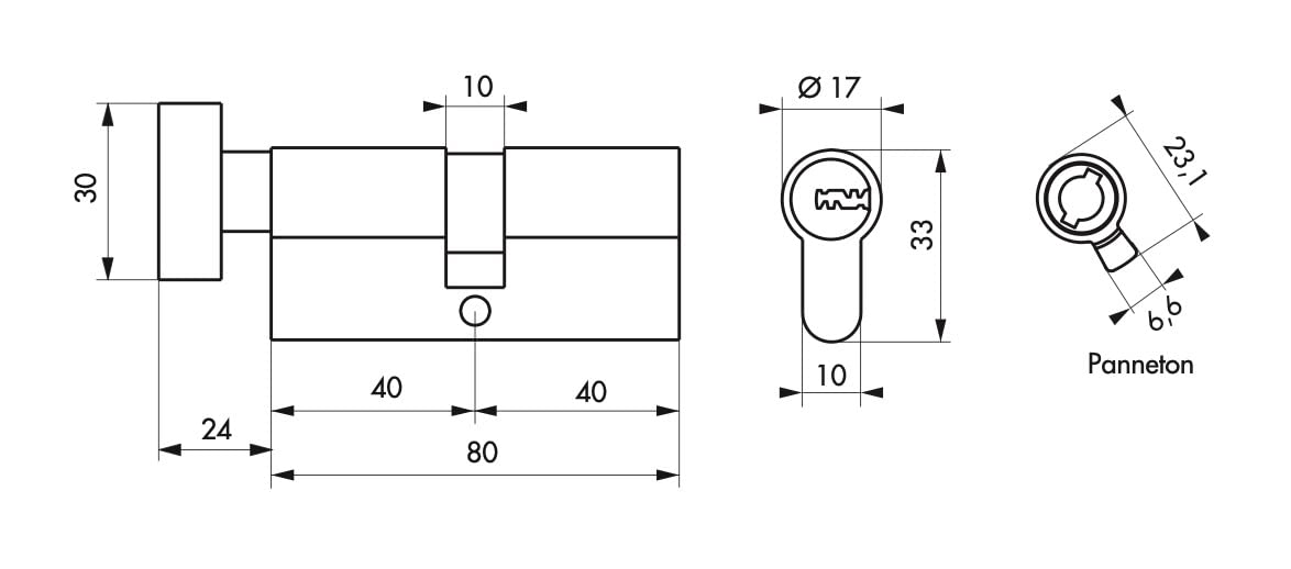 THIRARD Cylindre de Serrure à Bouton Transit 1, 40Bx40 mm, Nickel, 4 Clés | Protection anti-perçage, cylindre double entrée avec bouton, finition nickelée, 4 clés réversibles incluses