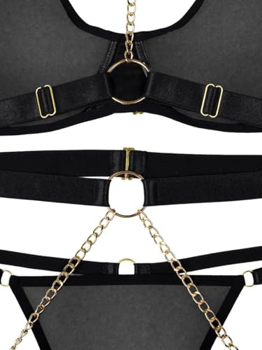 Image of Lilosy Sexy Pu Leather Strappy Underwire Garter Belt Lingerie Set