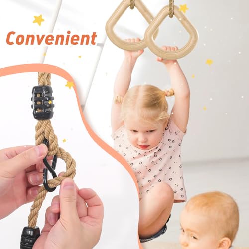 image for YAERSI Wooden Gymnastics Rings,Pull up Rings with Adjustable Buckle, W