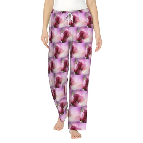 Pantalon de pyjama flanelle femme imprimé doux avec poche cordon de serrage