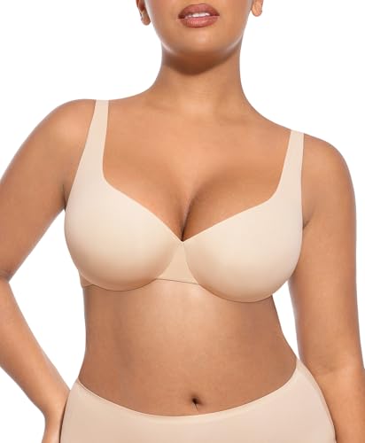 FeelinGirl Bras for Women Unlined No Padding Comfort Underwire Plus Size Full Coverage Seamless Plunge Everyday Bras