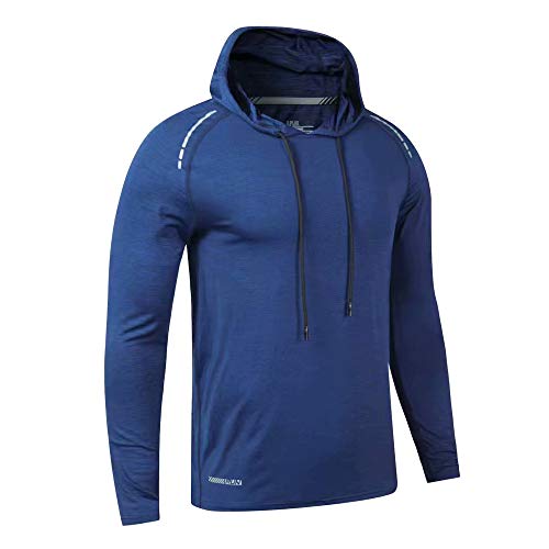 Men's Bodybuilding Long-Sleeve Hoodie Running Sweatshirts Dry Fit Performance Stretchy Polyester and Spandex Color Blue Size L - Image 2