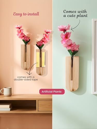 Image of Bombay Greens Planter with Wooden Holder | Test Tube Plant Indoor Stand | Wooden Planter for Home Decor, Living Room, Balcony & Office Decoration